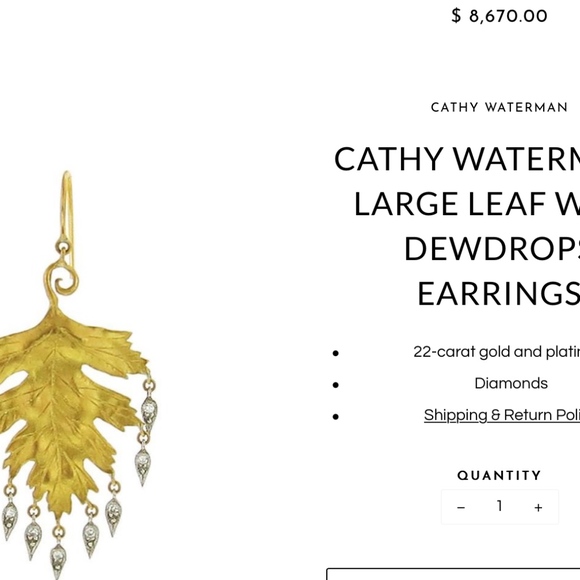 CATHY WATERMAN ~ 22K Gold & Platinum Leaf Earrings - Picture 10 of 10